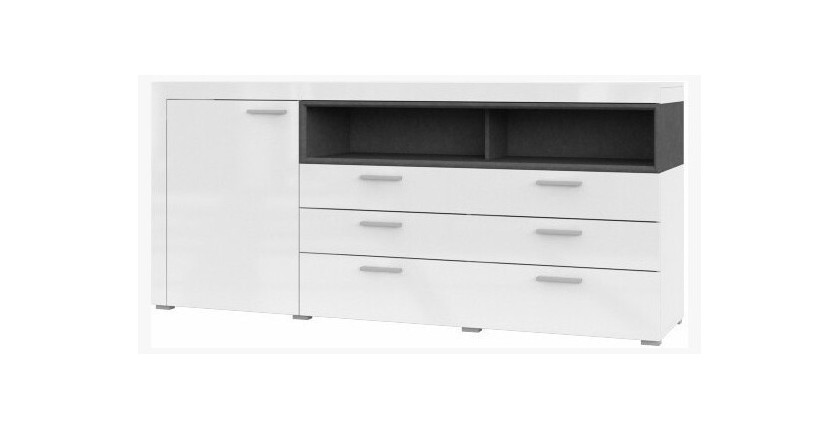 Buffet 190cm collection BONO 2 porte, 2 tiroirs et 2 niches. Couleur blanc et gris