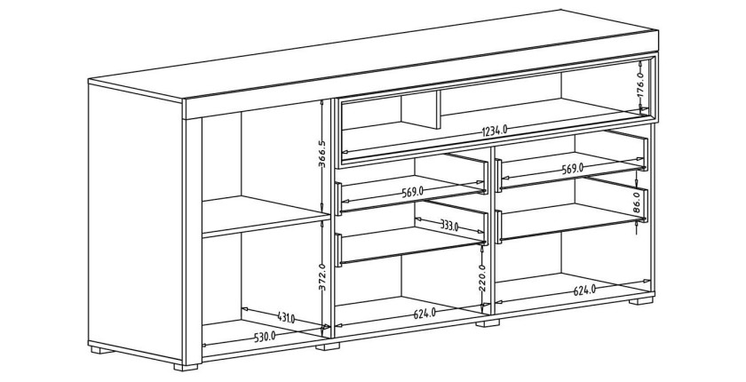 Buffet 190cm collection BONO 2 porte, 2 tiroirs et 2 niches. Couleur blanc et gris