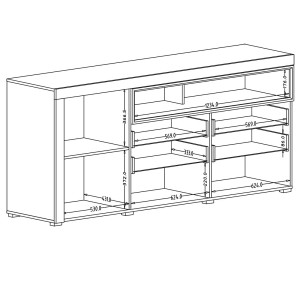 Buffet 190cm collection BONO 2 porte, 2 tiroirs et 2 niches. Couleur blanc et gris