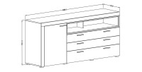 Buffet 190cm collection BONO 2 porte, 2 tiroirs et 2 niches. Couleur blanc et gris