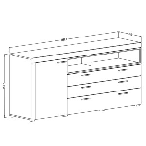 Buffet 190cm collection BONO 2 porte, 2 tiroirs et 2 niches. Couleur blanc et gris