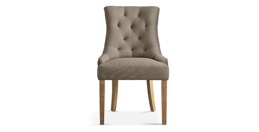 Chaise capitonnée en tissu pour salle à manger coloris taupe. Collection COSY