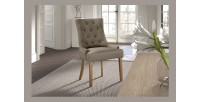 Chaise capitonnée en tissu pour salle à manger coloris taupe. Collection COSY