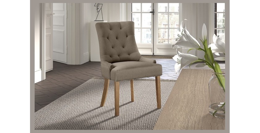 Chaise capitonnée en tissu pour salle à manger coloris taupe. Collection COSY
