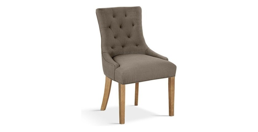 Chaise capitonnée en tissu pour salle à manger coloris taupe. Collection COSY