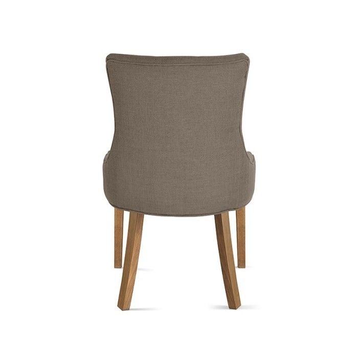 Chaise capitonnée en tissu pour salle à manger coloris taupe. Collection COSY