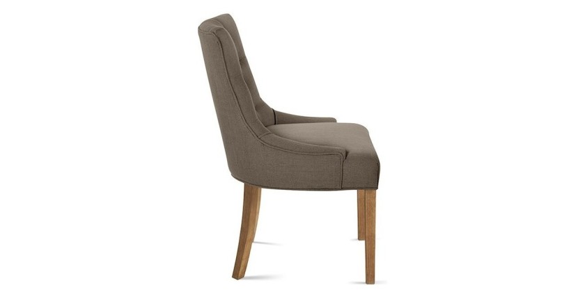 Chaise capitonnée en tissu pour salle à manger coloris taupe. Collection COSY