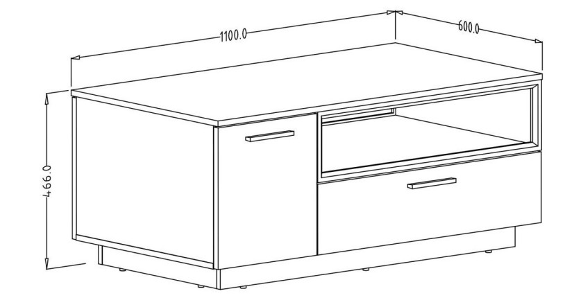 Table basse design collection BONO avec deux portes et une niche. Couleur blanc et gris.