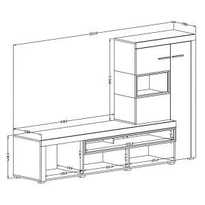 Meuble TV avec vitrine intégrée collection BONO. Couleur chêne et gris anthracite. 4 portes