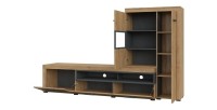Meuble TV avec vitrine intégrée collection BONO. Couleur chêne et gris anthracite. 4 portes