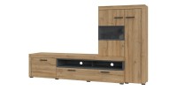 Meuble TV avec vitrine intégrée collection BONO. Couleur chêne et gris anthracite. 4 portes