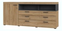 Buffet 190cm collection BONO 2 portes, 2 tiroirs et 2 niches. Couleur chêne et gris
