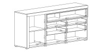 Buffet 190cm collection BONO 2 portes, 2 tiroirs et 2 niches. Couleur chêne et gris