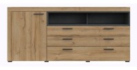Buffet 190cm collection BONO 2 portes, 2 tiroirs et 2 niches. Couleur chêne et gris