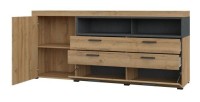 Buffet 190cm collection BONO 2 portes, 2 tiroirs et 2 niches. Couleur chêne et gris