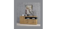 Buffet 190cm collection BONO 2 portes, 2 tiroirs et 2 niches. Couleur chêne et gris