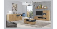 Buffet 190cm collection BONO 2 portes, 2 tiroirs et 2 niches. Couleur chêne et gris