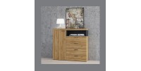 Buffet haut collection BONO avec 1 porte, 4 tiroirs et 1 niche. Couleur chêne et gris.