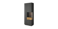 Vitrine collection KILES coloris gris anthracite et chêne. Modèle vitrine à droite. LED intégrée