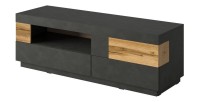 Meuble TV 160cm collection KILES. Coloris gris anthracite et chêne. Style design.