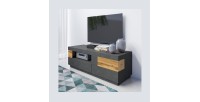 Meuble TV 160cm collection KILES. Coloris gris anthracite et chêne. Style design.