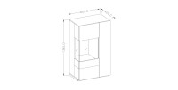 Buffet haut avec LED collection KILES deux portes. Coloris gris anthracite et chêne. Porte vitrée à gauche
