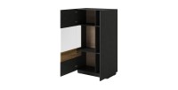 Buffet haut avec LED collection KILES deux portes. Coloris gris anthracite et chêne. Porte vitrée à gauche