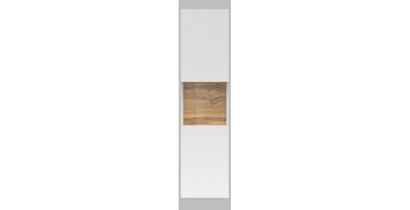 Vitrine 1 porte partiellement vitrée collection EVA. Couleur blanc et chêne.