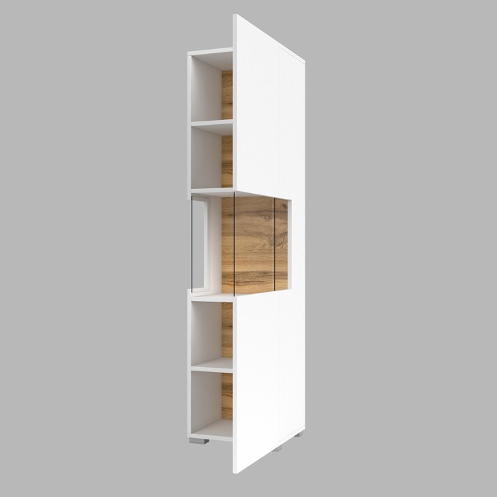 Vitrine 1 porte partiellement vitrée collection EVA. Couleur blanc et chêne.