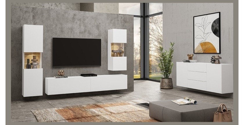 Vitrine 1 porte partiellement vitrée collection EVA. Couleur blanc et chêne.