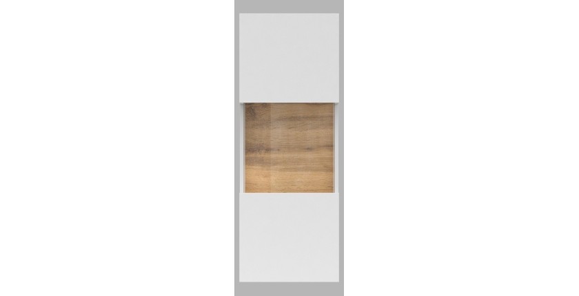 Petite vitrine suspendue 1 porte partiellement vitrée collection EVA. Couleur blanc et chêne.