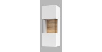 Petite vitrine suspendue 1 porte partiellement vitrée collection EVA. Couleur blanc et chêne.