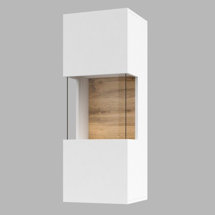 Petite vitrine suspendue 1 porte partiellement vitrée collection EVA. Couleur blanc et chêne.