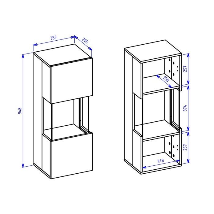 Petite vitrine suspendue 1 porte partiellement vitrée collection EVA. Couleur blanc et chêne.