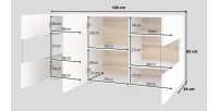 Buffet 120cm collection EVA 3 portes. Couleur blanc et chêne.