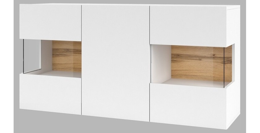 Buffet 120cm collection EVA 3 portes. Couleur blanc et chêne.
