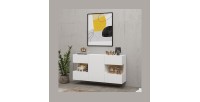 Buffet 120cm collection EVA 3 portes. Couleur blanc et chêne.