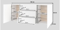 Buffet 140cm collection EVA 2 portes et 3 tiroirs. Couleur blanc et chêne.
