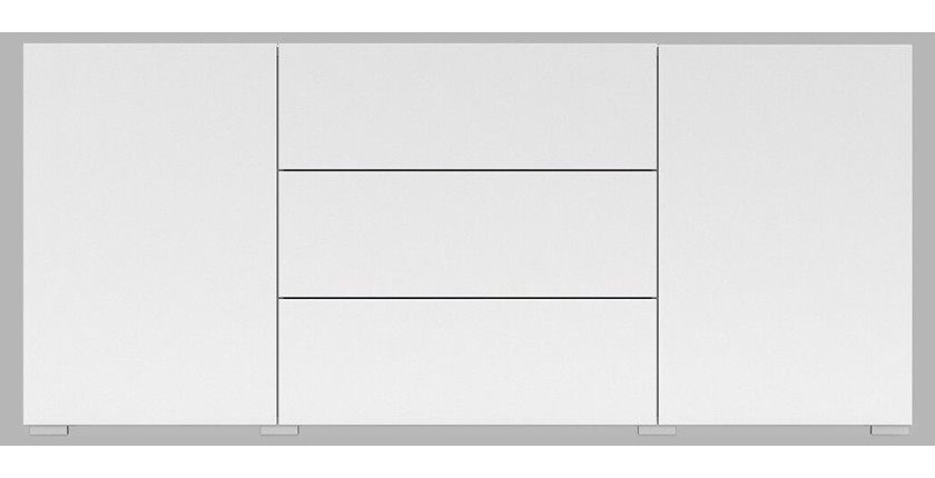 Buffet 140cm collection EVA 2 portes et 3 tiroirs. Couleur blanc et chêne.