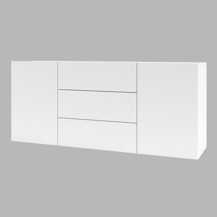 Buffet 140cm collection EVA 2 portes et 3 tiroirs. Couleur blanc et chêne.