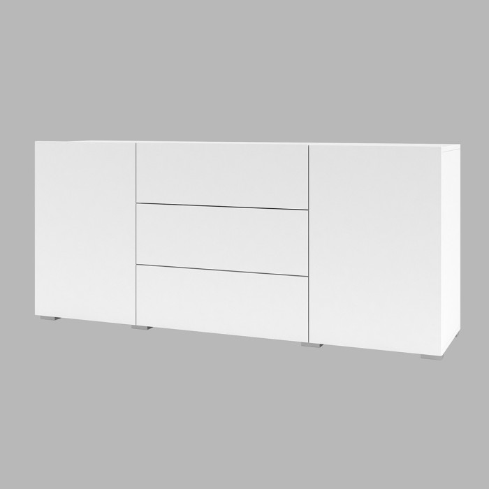 Buffet 140cm collection EVA 2 portes et 3 tiroirs. Couleur blanc et chêne.