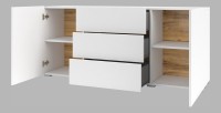 Buffet 140cm collection EVA 2 portes et 3 tiroirs. Couleur blanc et chêne.