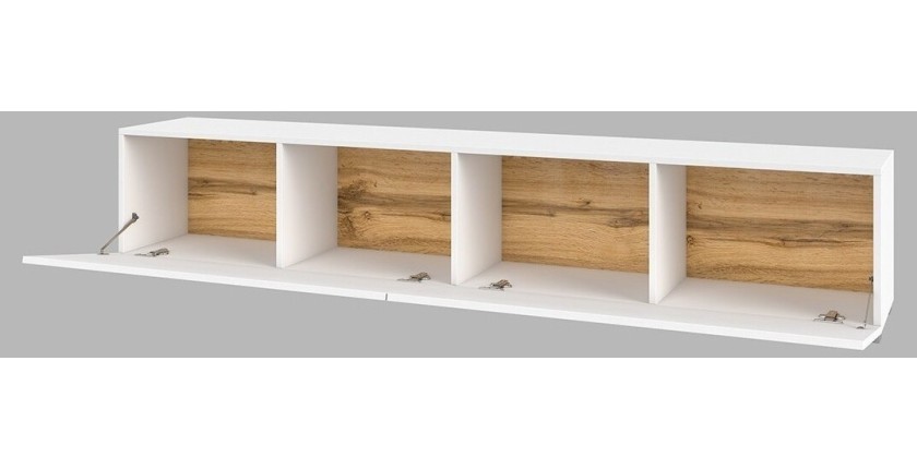 Meuble TV 180cm collection EVA. Couleur blanc et chêne.