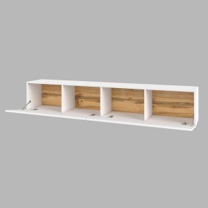 Meuble TV 180cm collection EVA. Couleur blanc et chêne.