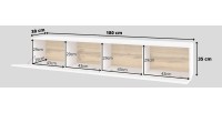 Meuble TV 180cm collection EVA. Couleur blanc et chêne.