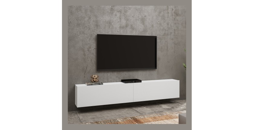 Meuble TV 180cm collection EVA. Couleur blanc et chêne.