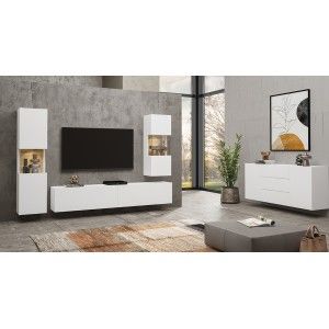 Ensemble de 4 meubles de salon collection EVA. Couleur blanc et chêne.