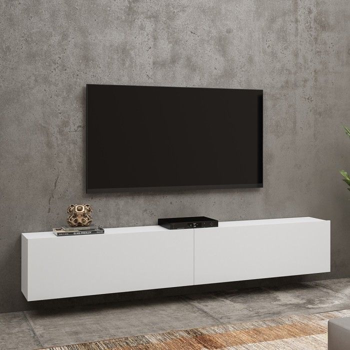 Ensemble de 4 meubles de salon collection EVA. Couleur blanc et chêne.
