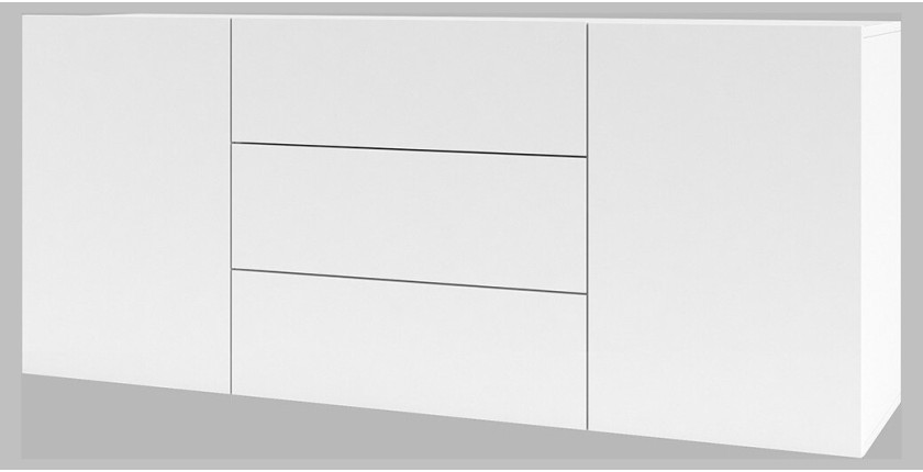 Ensemble de 4 meubles de salon collection EVA. Couleur blanc et chêne.