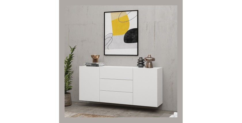 Ensemble de 4 meubles de salon collection EVA. Couleur blanc et chêne.